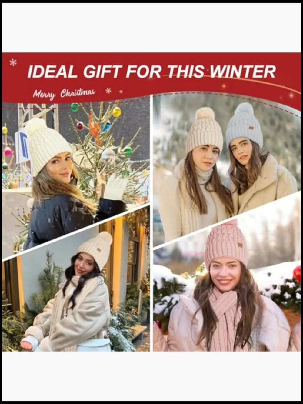 Winter Beanie Hat, Long Scarf, and Touchscreen Gloves Set with Fleece Lining